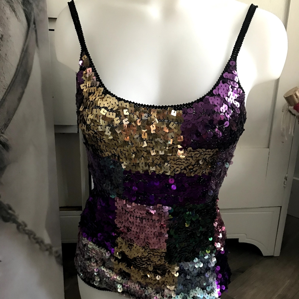 Valenti Crochet Knit Sequin Tank Top Size L